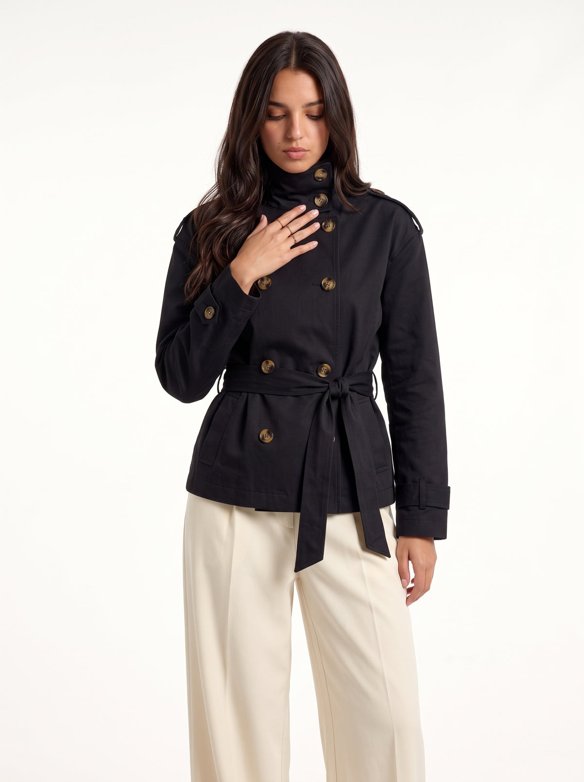 L’Officière Cropped Trench (Black)