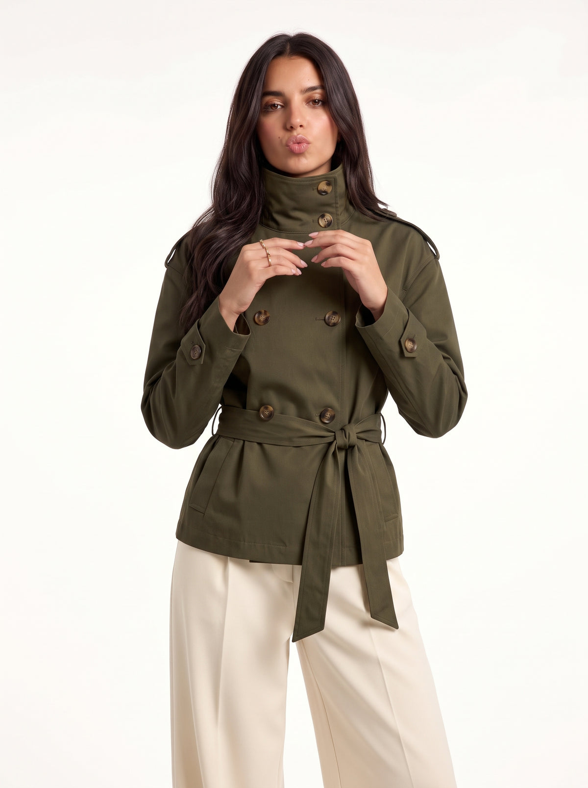 L’Officière Cropped Trench (Olive Green)