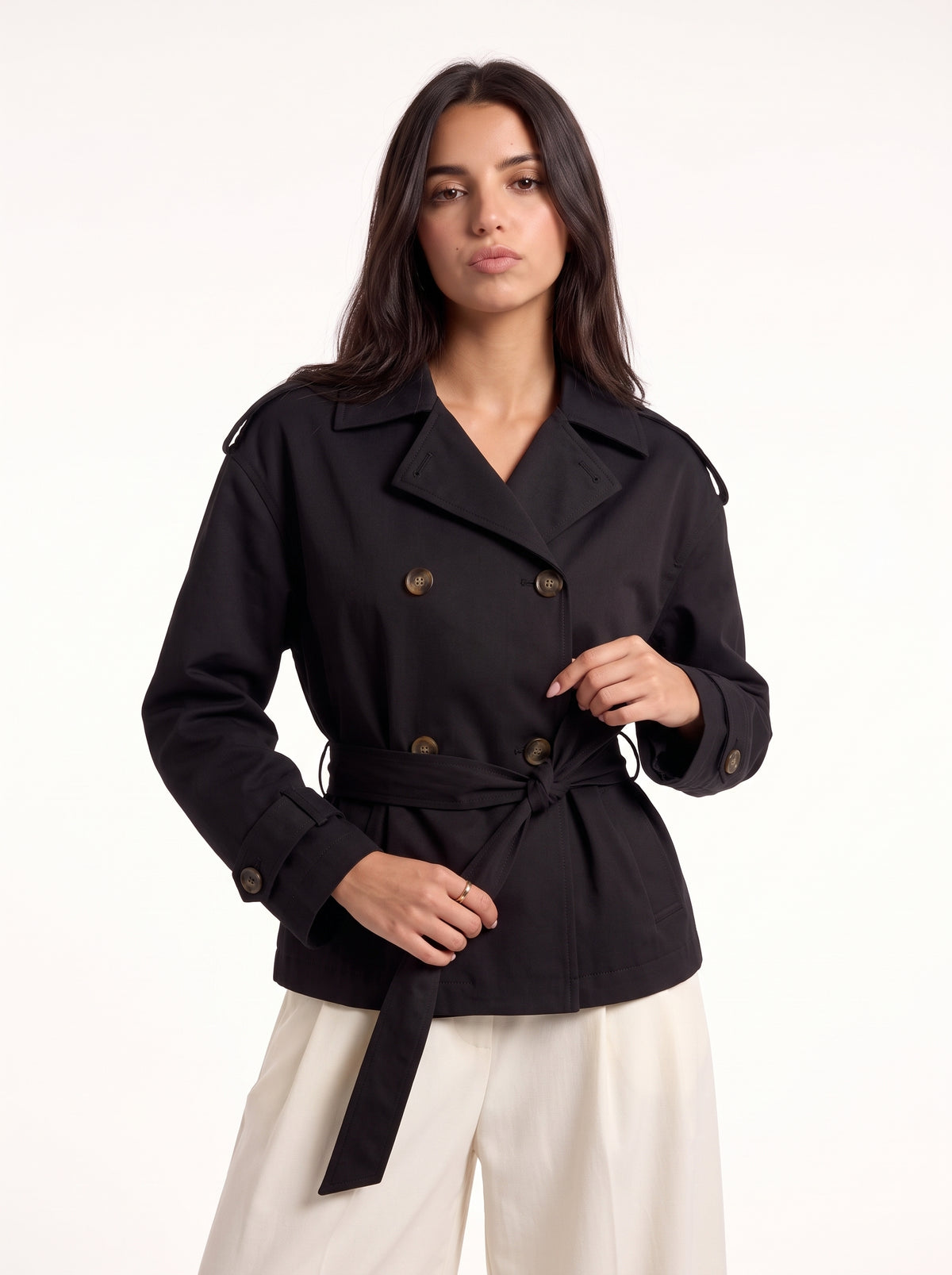 L’Officière Cropped Trench (Black)