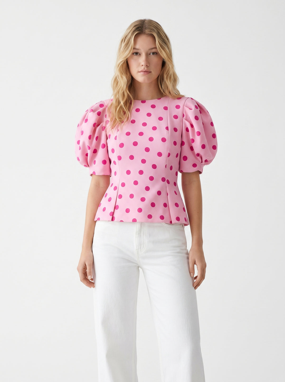 Élodie Évasée Blouse (pink polka-dots)