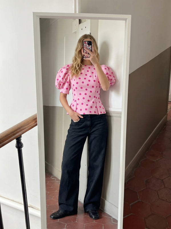 Élodie Évasée Blouse (pink polka-dots)