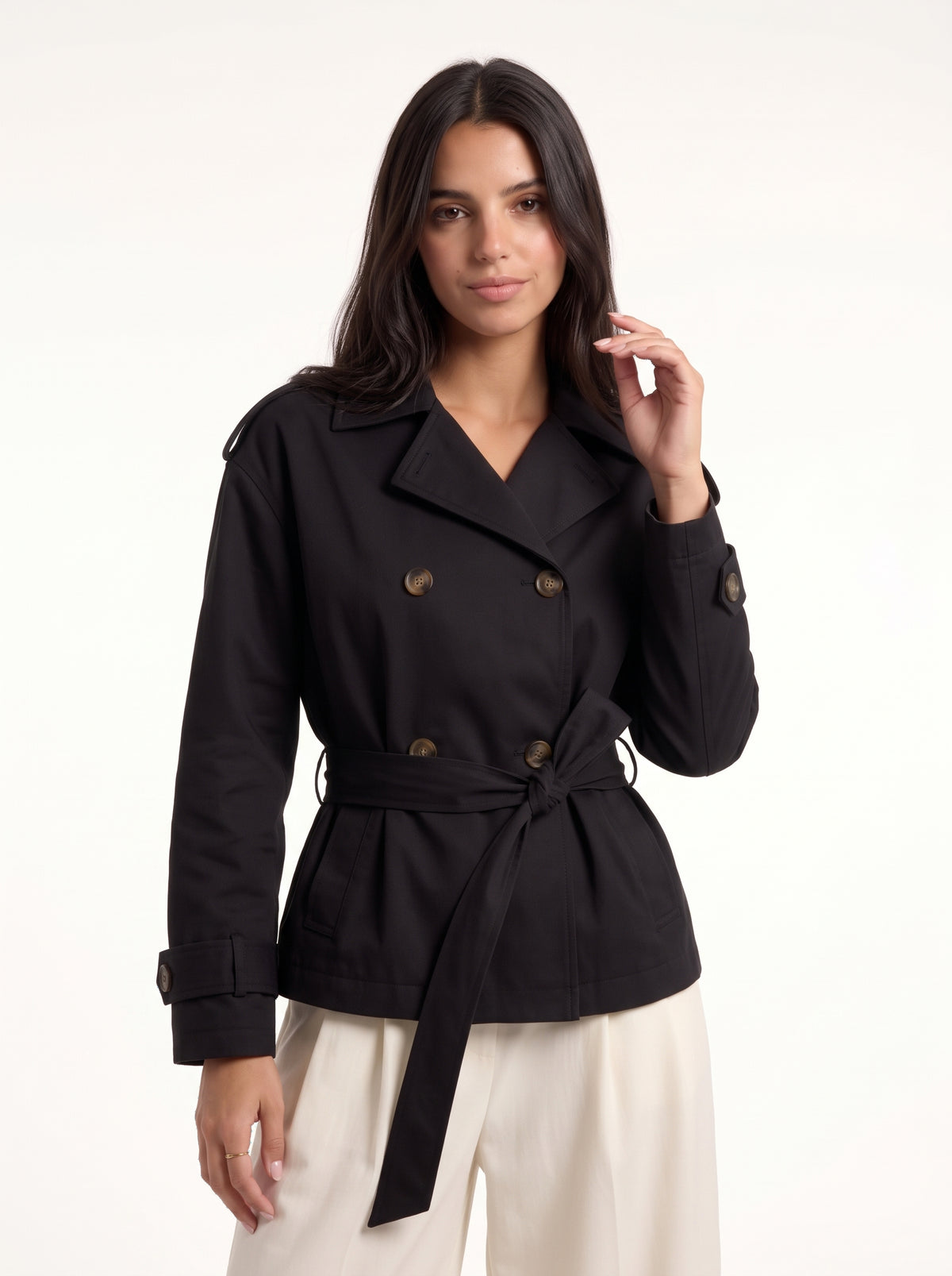 L’Officière Cropped Trench (Black)