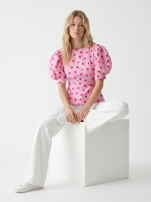 Élodie Évasée Blouse (pink polka-dots)