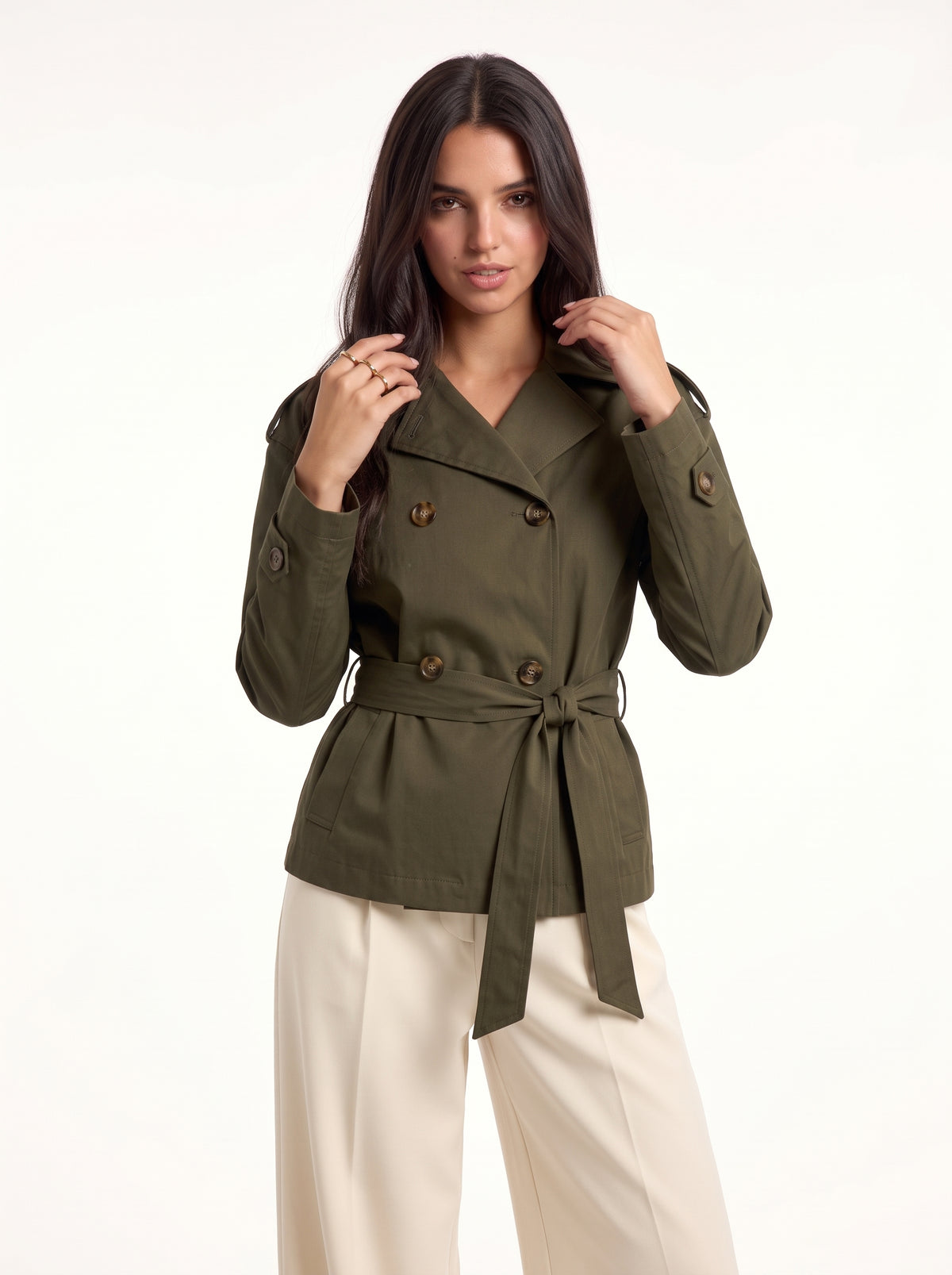 L’Officière Cropped Trench (Olive Green)