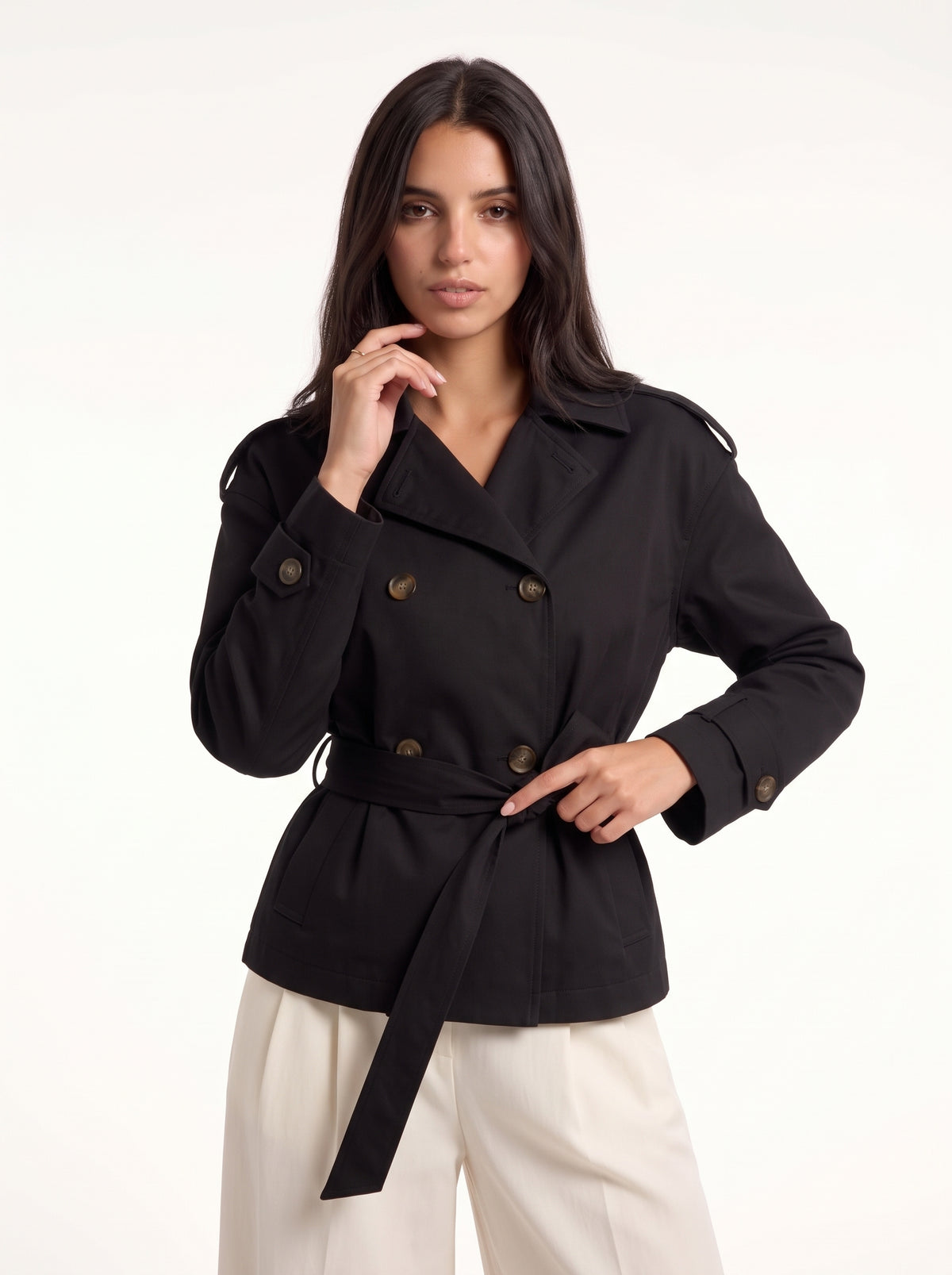 L’Officière Cropped Trench (Black)
