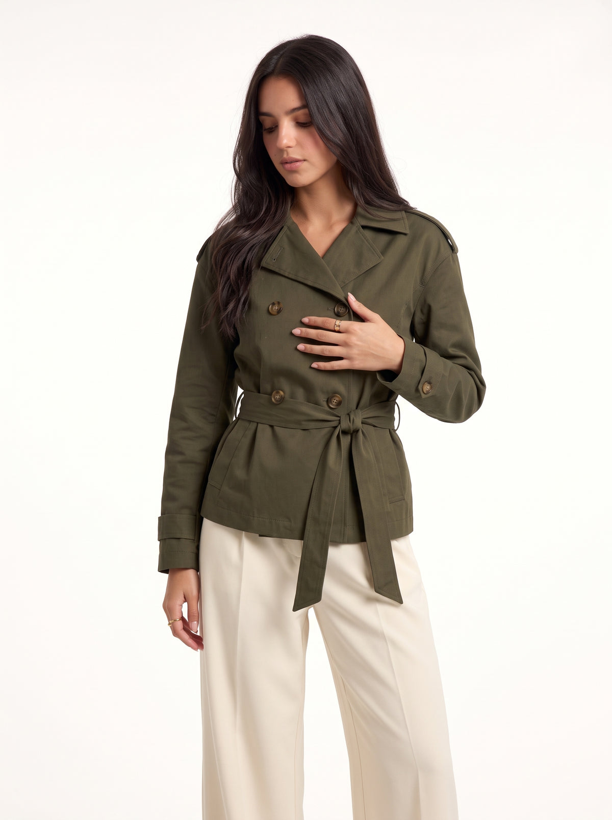 L’Officière Cropped Trench (Olive Green)