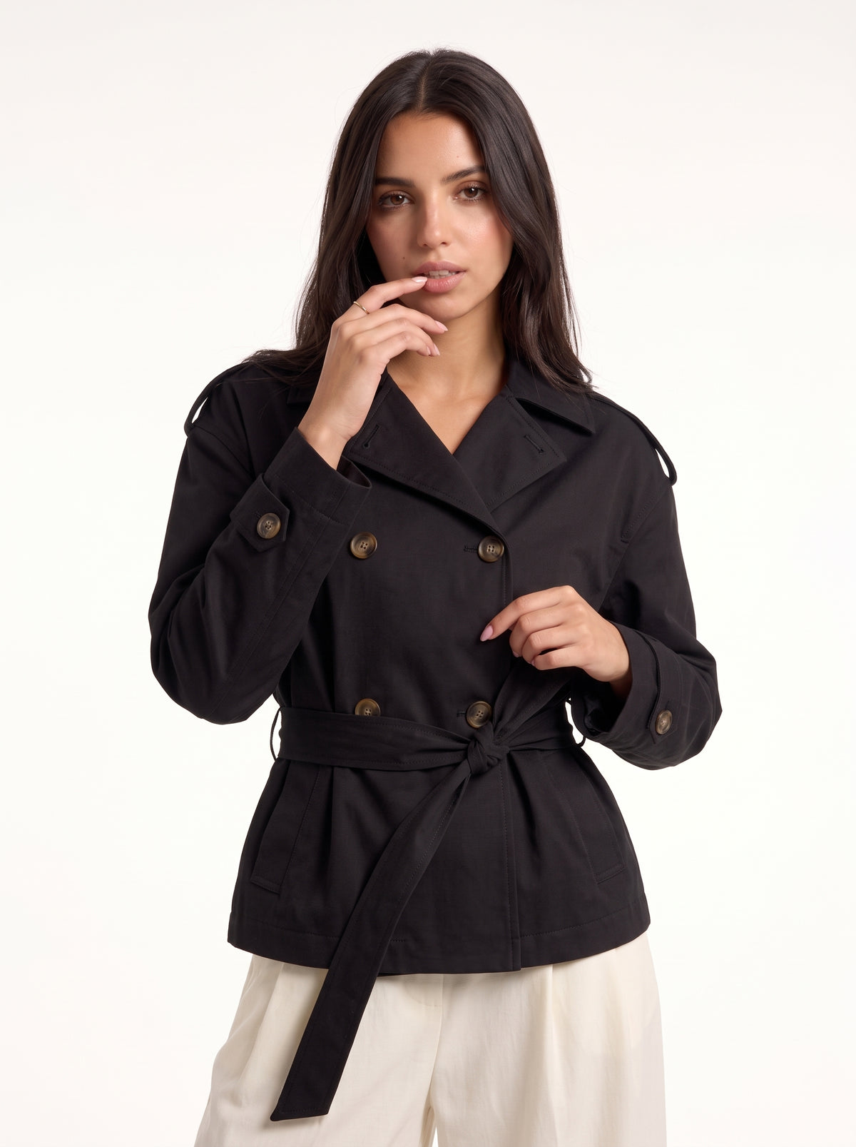 L’Officière Cropped Trench (Black)