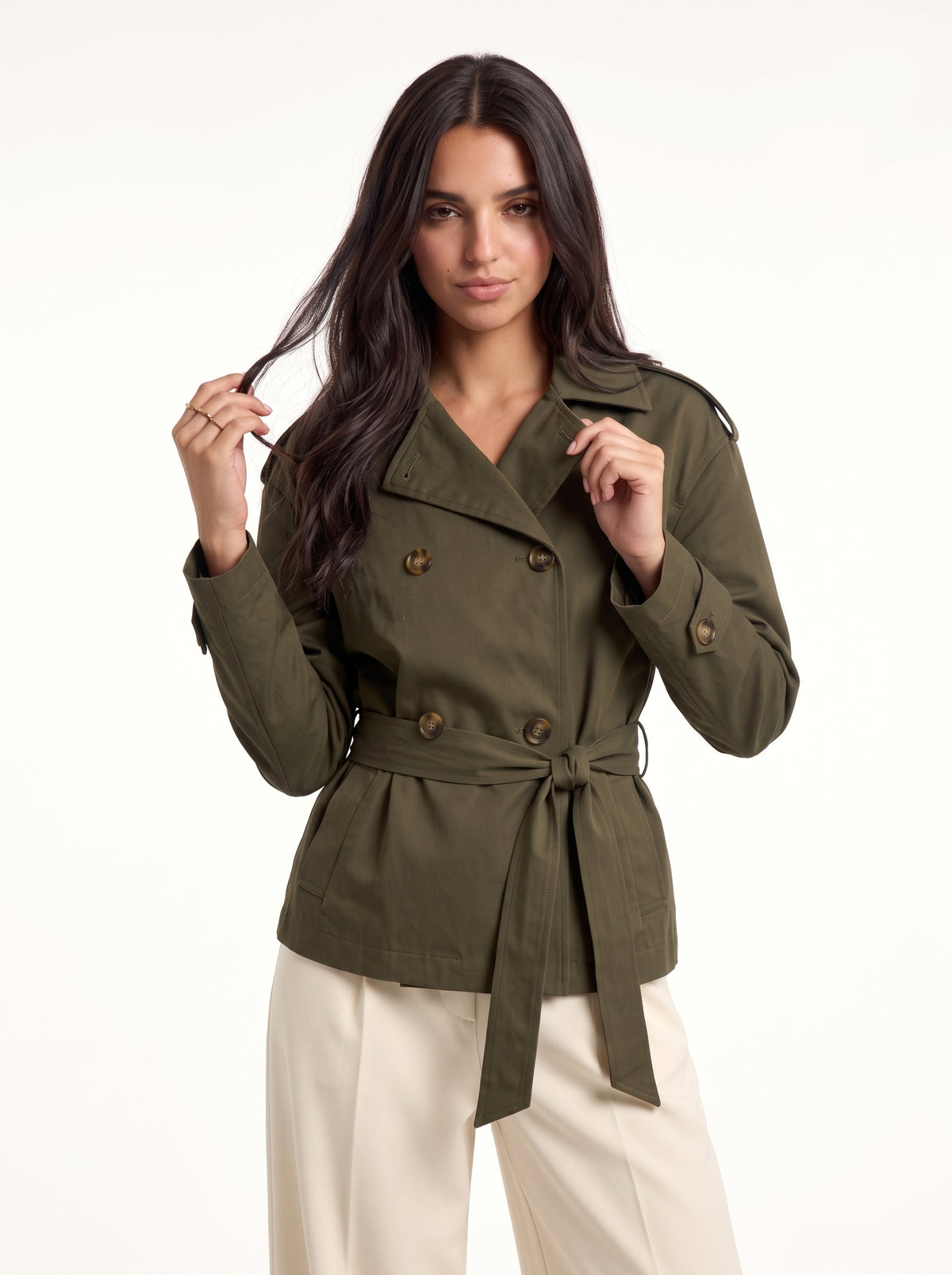 L’Officière Cropped Trench (Olive Green)