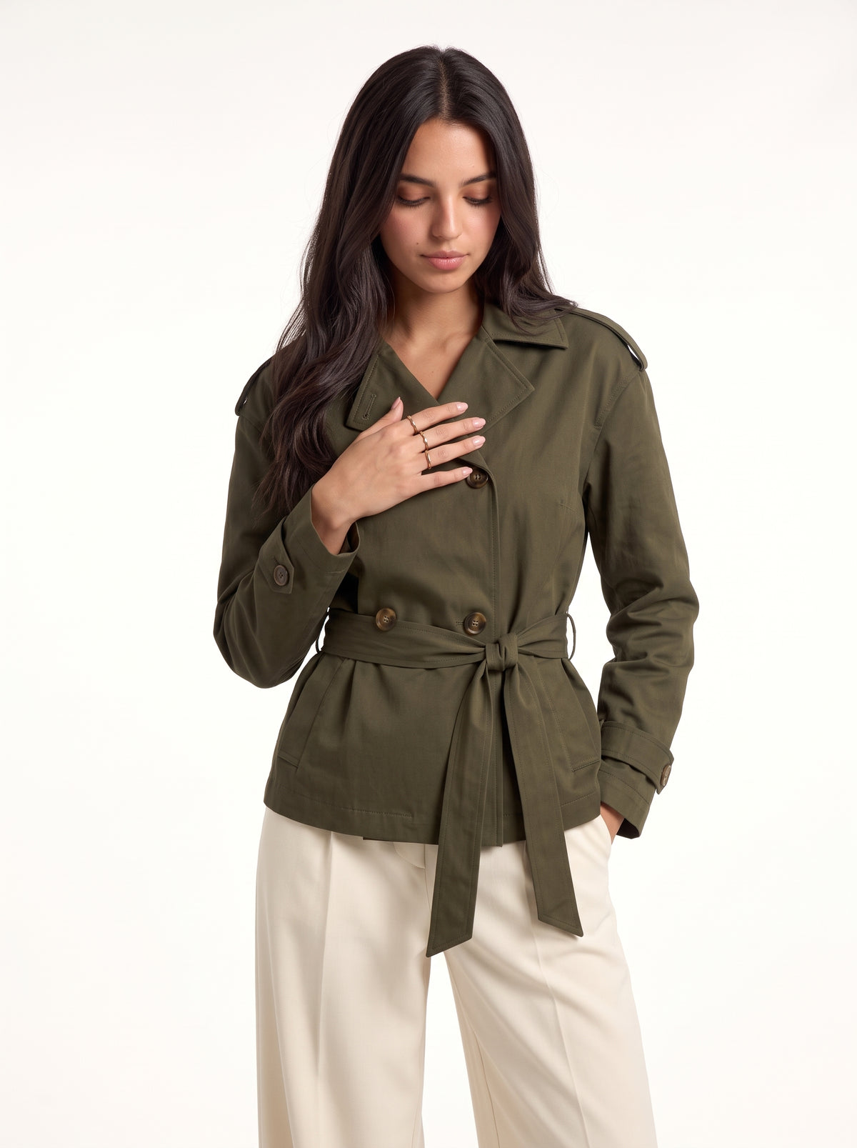 L’Officière Cropped Trench (Olive Green)