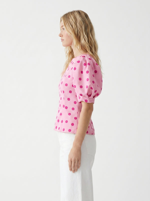 Élodie Évasée Blouse (pink polka-dots)