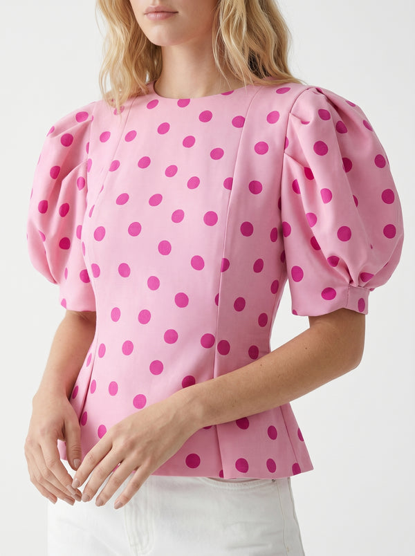 Élodie Évasée Blouse (pink polka-dots)