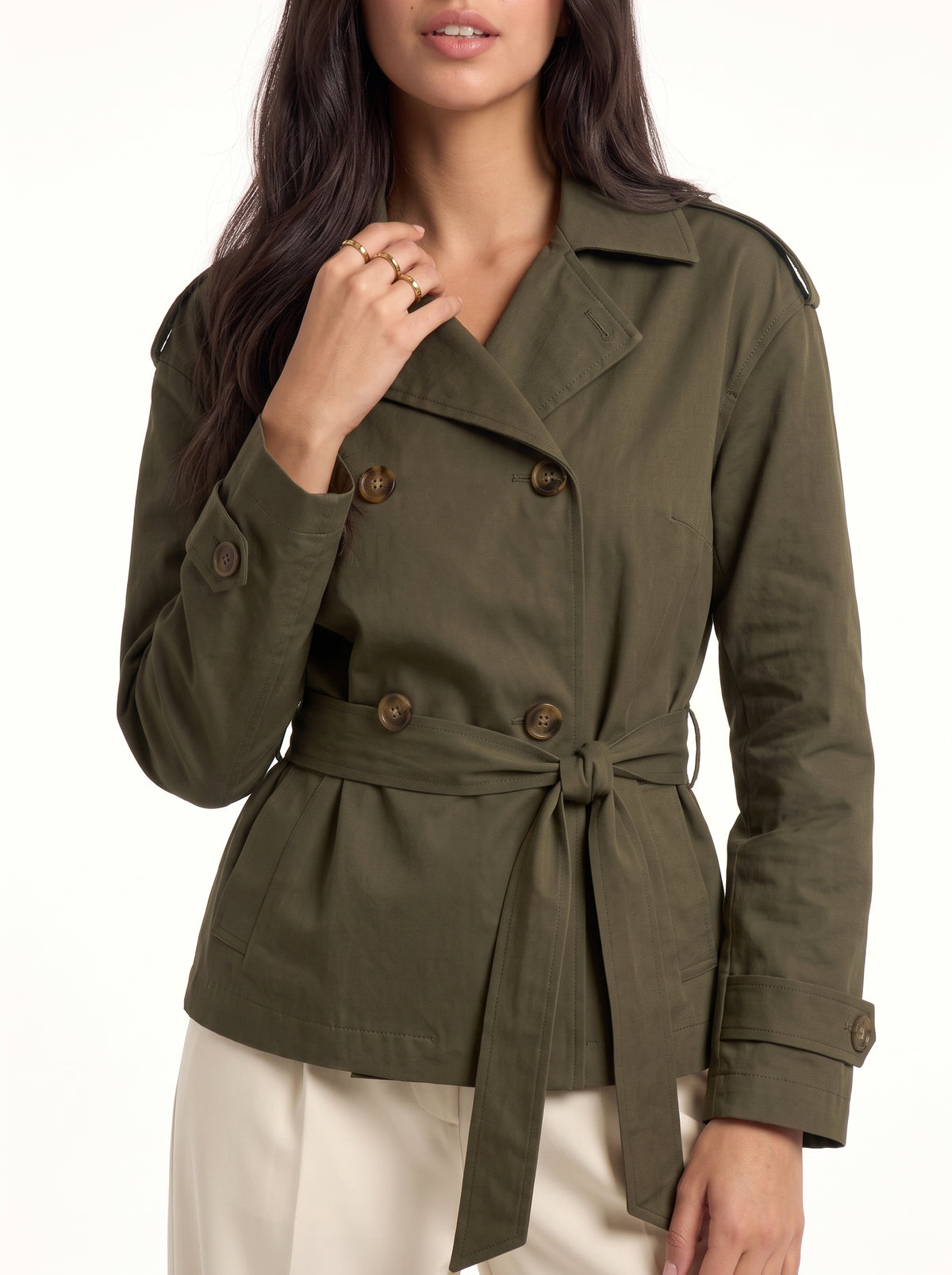 L’Officière Cropped Trench (Olive Green)